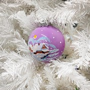 Шар ёлочный Зимние домики 80мм - фото 66488