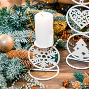 Подсвечник настольный на 1 свечу белый Снежинка металл 607-063W - фото 66516
