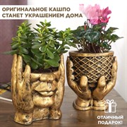 Кашпо декоративное настольное Эмоция высота 19,5см полистоун U09235-G - фото 66763