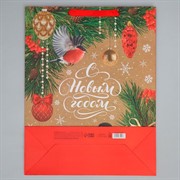 Пакет крафт Снегири 31х40х11,5см - фото 66946