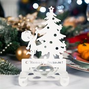 Подсвечник для одной свечи Ёлочка белый металл 730-006W - фото 67284