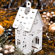 Подсвечник для одной чайной свечи Домик белый металл 730-020W - фото 67288