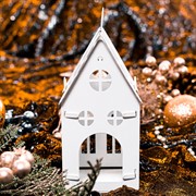 Подсвечник для одной чайной свечи Домик белый металл 730-020W - фото 67289