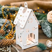 Подсвечник для одной чайной свечи Домик белый металл 730-020W - фото 67290