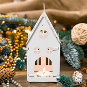 Подсвечник для одной чайной свечи Домик белый металл 730-020W - фото 67291