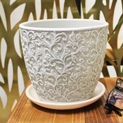 Горшок Орнамент 1,3л светло-серый бутон №2 - фото 67609