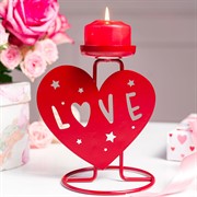 Подсвечник настольный Любовь на одну свечу металл красный 607-094R - фото 68079