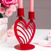 Подсвечник настольный Сердце на 2 свечи металл красный 607-099R - фото 68082