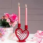Подсвечник настольный Сердце на 2 свечи металл красный 607-099R - фото 68083