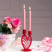 Подсвечник настольный Сердце на 2 свечи металл красный 607-099R - фото 68084