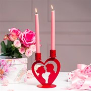 Подсвечник на две свечи настольный Влюблённая пара металл красный 607-102R - фото 68088