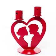 Подсвечник на две свечи настольный Влюблённая пара металл красный 607-102R - фото 68089