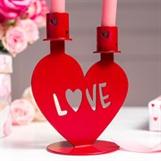 Подсвечник декоративный на две свечи Любовь металл красный 607-104R - фото 68091