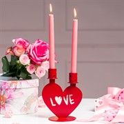 Подсвечник декоративный на две свечи Любовь металл красный 607-104R - фото 68092