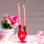Подсвечник декоративный на две свечи Любовь металл красный 607-104R - фото 68093