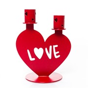 Подсвечник декоративный на две свечи Любовь металл красный 607-104R - фото 68094