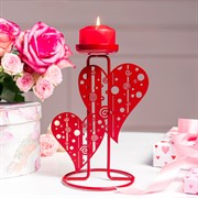Подсвечник декоративный Два сердца настольный металл красный 607-090R - фото 68123