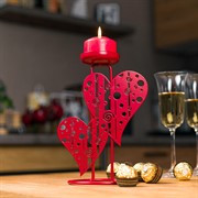 Подсвечник декоративный Два сердца настольный металл красный 607-090R - фото 68124