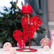 Подсвечник декоративный Два сердца настольный металл красный 607-090R - фото 68125