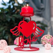 Подсвечник на одну свечу Сердце с крыльями металл красный 607-091R - фото 68127