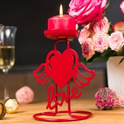 Подсвечник на одну свечу Сердце с крыльями металл красный 607-091R - фото 68128