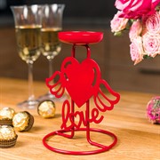 Подсвечник на одну свечу Сердце с крыльями металл красный 607-091R - фото 68129