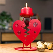 Подсвечник декоративный Сердце настольный на 1 свечу металл красный 607-092R - фото 68133