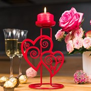 Подсвечник на 1 свечу Два сердца декоративный металл красный 607-095R - фото 68139