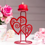 Подсвечник на 1 свечу Два сердца декоративный металл красный 607-095R - фото 68140