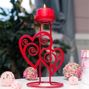Подсвечник на 1 свечу Два сердца декоративный металл красный 607-095R - фото 68141