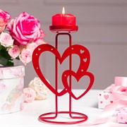 Подсвечник настольный Сердца на 1 свечу декоративный красный металл 607-097R - фото 68143