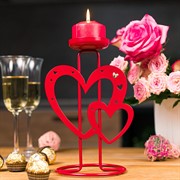Подсвечник настольный Сердца на 1 свечу декоративный красный металл 607-097R - фото 68145