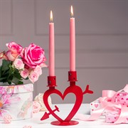 Подсвечник на две свечи Сердце со стрелой настольный металл красный 607-098R - фото 68147
