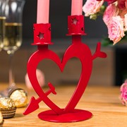 Подсвечник на две свечи Сердце со стрелой настольный металл красный 607-098R - фото 68148