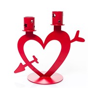 Подсвечник на две свечи Сердце со стрелой настольный металл красный 607-098R - фото 68149