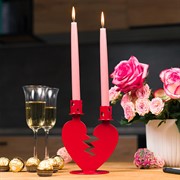 Подсвечник на две свечи Сердце настольный металл красный 607-100R - фото 68151