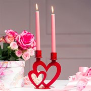 Подсвечник Два сердца настольный на две свечи металл красный 607-101R - фото 68155