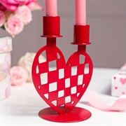 Подсвечник Сердце в клетку на 2 свечи декоративный металл красный 607-103R - фото 68160