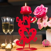Подсвечник декоративный Сердца настольный металл красный 607-096R - фото 68163