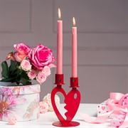 Подсвечник декоративный Сердце на две свечи настольный металл красный 607-106R - фото 68167