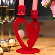 Подсвечник декоративный Сердце на две свечи настольный металл красный 607-106R - фото 68168