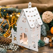 Подсвечник Домик металл белый для одной свечи 730-019W - фото 70456