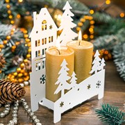 Подсвечник Домик в лесу металл белый на одну свечу 730-028W - фото 70458