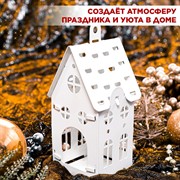 Подсвечник для одной чайной свечи Домик белый металл 730-020W - фото 71000