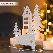 Подсвечник Домик в лесу металл белый на одну свечу 730-028W - фото 71017