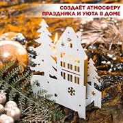 Подсвечник Домик в лесу металл белый на одну свечу 730-028W - фото 71018