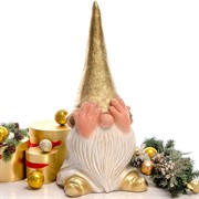 Фигура Гном невидец в колпаке бело-золотой стеклопластик F08369-WG - фото 71086