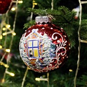 Шар ёлочный Кошка в окошке 80мм - фото 71504