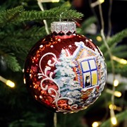 Шар ёлочный Кошка в окошке 80мм - фото 71505