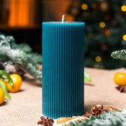 Свеча рифлёная 7х15см парафин бирюзовая - фото 71647